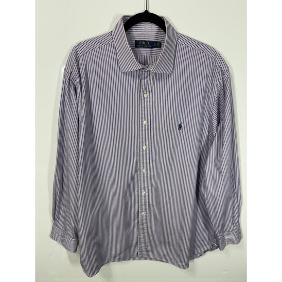 Ralph Lauren Button Up Collared Shirt Purple Stripe Casual Preppy Men L18(34/35) - Picture 6 of 9